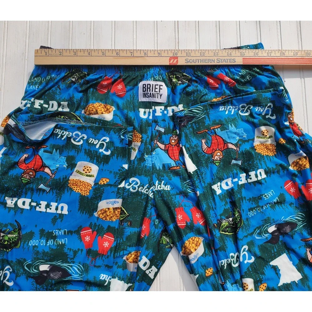 Brief Insanity Minnesota Uff-Da Pajama Pants Mens XL Blue Paul Bunyan‎ Lounge XL